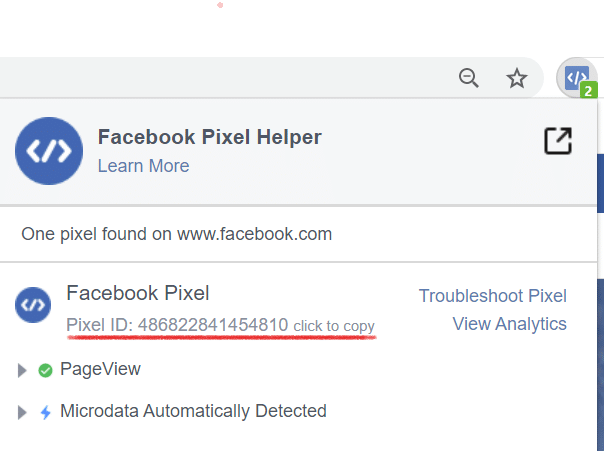 Facebook Pixel ID a FB PIxel Helperben