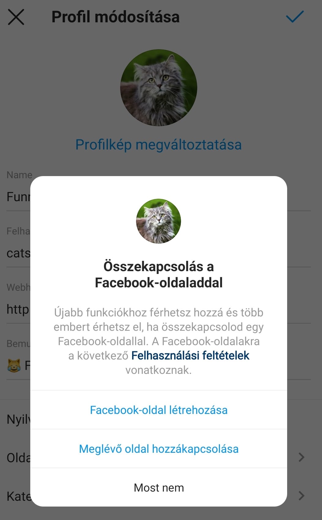 Facebook oldal összekötése Instagram profillal