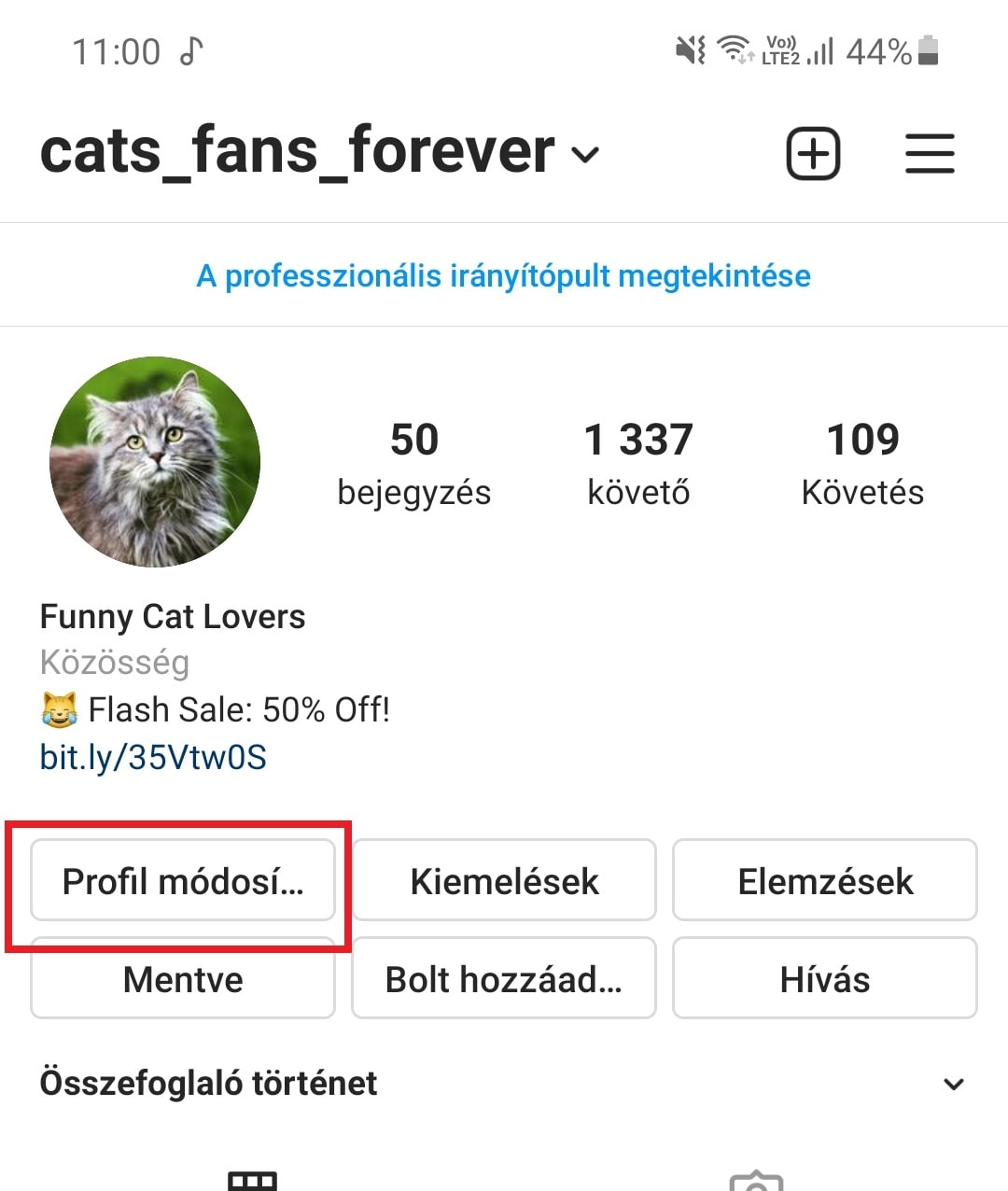 Instagram profil módosítása